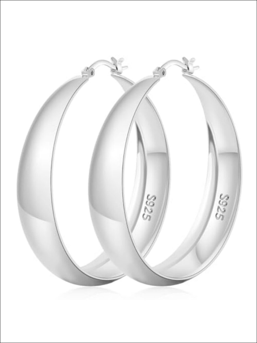 12mm Wide Thick Sterling Silver Hoop Earrings Hypoallergenic Click-Top